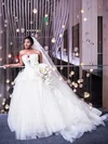 New Arrival Ball Gown Strapless Tulle Court Train Ruffles White Backless Wedding Dresses #Milly00022867
