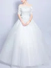 Ball Gown Off-the-shoulder Tulle Floor-length Wedding Dresses With Appliques Lace #Milly00022873