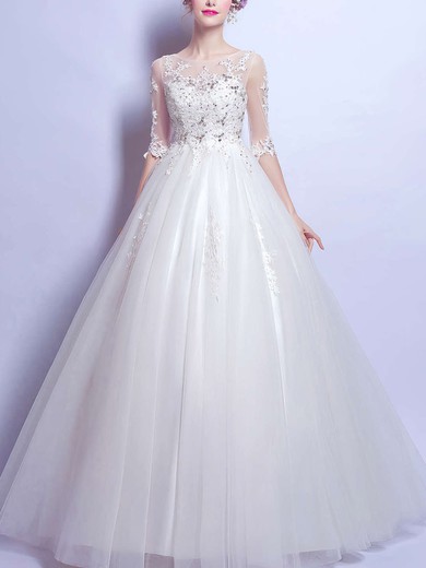 Ball Gown Illusion Tulle Floor-length Wedding Dresses With Beading #Milly00022876