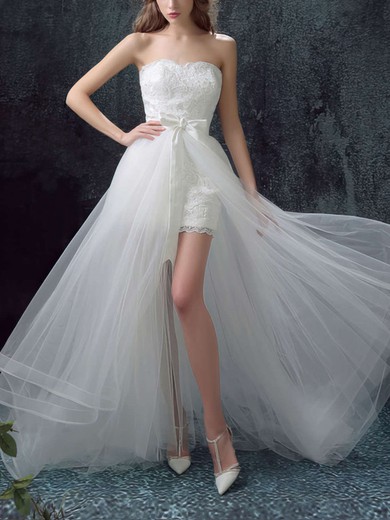 A-line Straight Organza Floor-length Wedding Dresses With Appliques Lace #Milly00022878