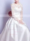 Noble Ball Gown Scoop Neck Satin Tulle Court Train Appliques Lace Long Sleeve Wedding Dresses #Milly00022879