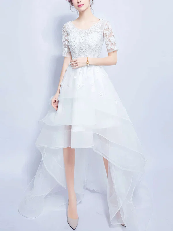 A-line Illusion Organza Asymmetrical Wedding Dresses With Tiered #Milly00022880