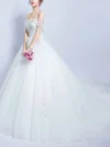 Ball Gown Off-the-shoulder Tulle Court Train Wedding Dresses With Beading #Milly00022888