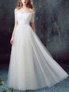 A-line Off-the-shoulder Tulle Floor-length Wedding Dresses With Beading #Milly00022890