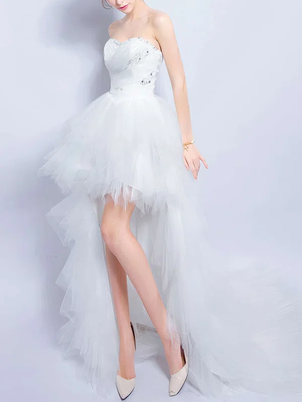 A-line Sweetheart Tulle Asymmetrical Wedding Dresses With Beading #Milly00022891