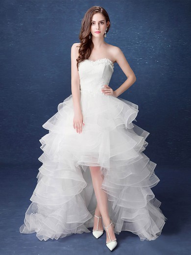 A-line Sweetheart Organza Asymmetrical Tiered High Low Exclusive Wedding Dresses #Milly00022892