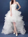 A-line Sweetheart Organza Asymmetrical Wedding Dresses With Tiered #Milly00022892