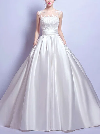 Ball Gown/Princess Illusion Satin Court Train Wedding Dresses With Pockets #Milly00022894