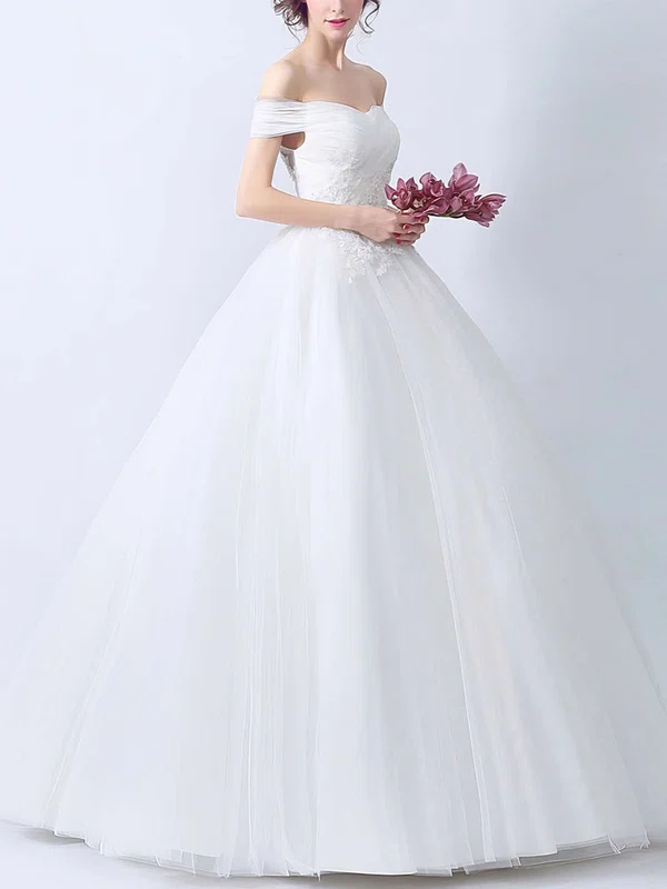 Ball Gown Off-the-shoulder Tulle Floor-length Wedding Dresses With Appliques Lace #Milly00022895