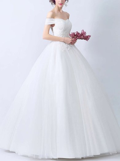 Ball Gown Off-the-shoulder Tulle Floor-length Appliques Lace Latest Wedding Dresses #Milly00022895