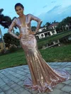 Trumpet/Mermaid V-neck Sequined Court Train Prom Dresses #Milly020103666