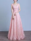 A-line V-neck Lace Floor-length Sashes / Ribbons Prom Dresses #Milly020103667