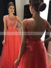 Princess Scoop Neck Tulle Floor-length Beading Prom Dresses #Milly020103678