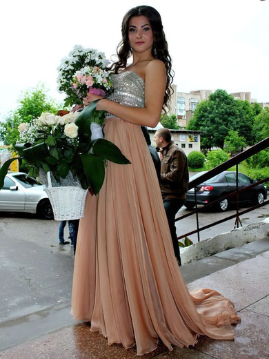 A-line Sweetheart Chiffon Sweep Train Crystal Detailing Prom Dresses #Milly020103683