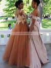 Princess Scoop Neck Tulle Floor-length Appliques Lace Prom Dresses #Milly020103684