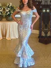 Trumpet/Mermaid Off-the-shoulder Sequined Floor-length Ruffles Prom Dresses #Milly020103688