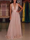 A-line V-neck Chiffon Floor-length Ruffles Prom Dresses #Milly020103692