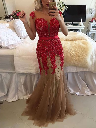 Trumpet/Mermaid Scoop Neck Tulle Floor-length Sashes / Ribbons Prom Dresses #Milly020103710