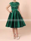 Casual A-line Scoop Neck Satin Tulle Knee-length Appliques Lace Backless Short Sleeve Prom Dresses #Milly020103716