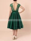 Casual A-line Scoop Neck Satin Tulle Knee-length Appliques Lace Backless Short Sleeve Prom Dresses #Milly020103716