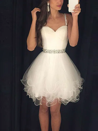 Sweetheart Tulle Skater Homecoming Dresses With Beading #Milly020103722