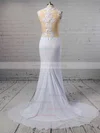 Trumpet/Mermaid Scoop Neck Chiffon Sweep Train Appliques Lace Prom Dresses #Milly020103724
