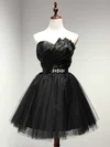 A-line Sweetheart Tulle Short/Mini Sashes / Ribbons Black Girls Short Prom Dresses #Milly020103728