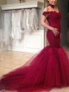 Trumpet/Mermaid Off-the-shoulder Tulle Sweep Train Appliques Lace Prom Dresses #Milly020103736