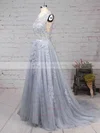 Ball Gown Scoop Neck Lace Tulle Sweep Train Appliques Lace Prom Dresses #Milly020103746
