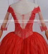 Classic Ball Gown Off-the-shoulder Lace Organza Tulle Court Train Appliques Lace 1/2 Sleeve Prom Dresses #Milly020103748