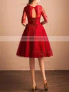 Online A-line Scoop Neck Tulle Knee-length Sashes / Ribbons Red 1/2 Sleeve Prom Dresses #Milly020103757
