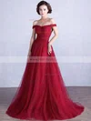 Princess Off-the-shoulder Tulle Floor-length Ruffles Prom Dresses #Milly020103763