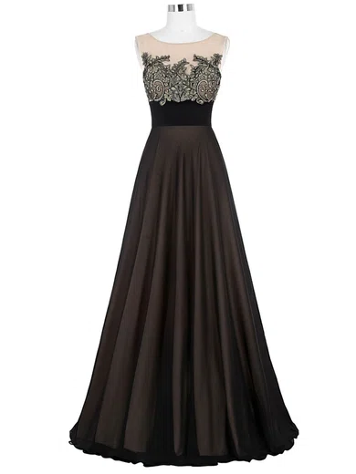 Ball Gown Illusion Satin Modest Prom Dresses With Appliques #Milly020103764