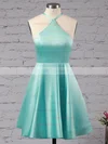 A-line Halter Satin Short/Mini Ruffles Backless Casual Prom Dresses #Milly020103769