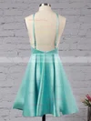 A-line Halter Satin Short/Mini Ruffles Backless Casual Prom Dresses #Milly020103769