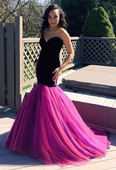 Trumpet/Mermaid Sweetheart Tulle Sweep Train Ruffles New Arrival Prom Dresses #Milly020103781