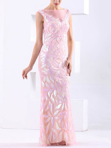 Sheath/Column Scoop Neck Tulle Floor-length with Sequins Prom Dresses #Milly020103790