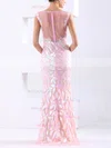 Sheath/Column Scoop Neck Tulle Floor-length with Sequins Prom Dresses #Milly020103790