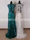 Sheath/Column Scoop Neck Tulle Sweep Train with Beading Prom Dresses #Milly020103791