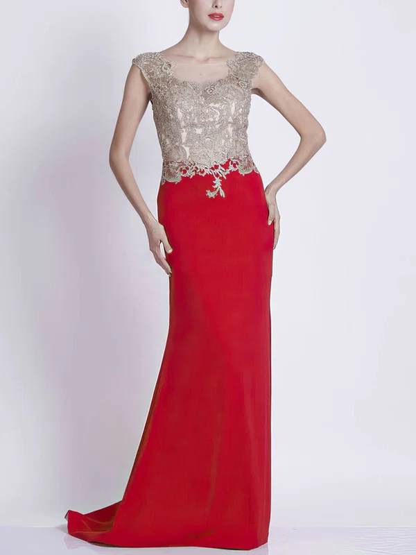Sheath/Column Scoop Neck Tulle Chiffon Sweep Train with Sequins Prom Dresses #Milly020103799
