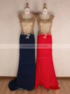 Sheath/Column Scoop Neck Tulle Chiffon Sweep Train with Sequins Prom Dresses #Milly020103799