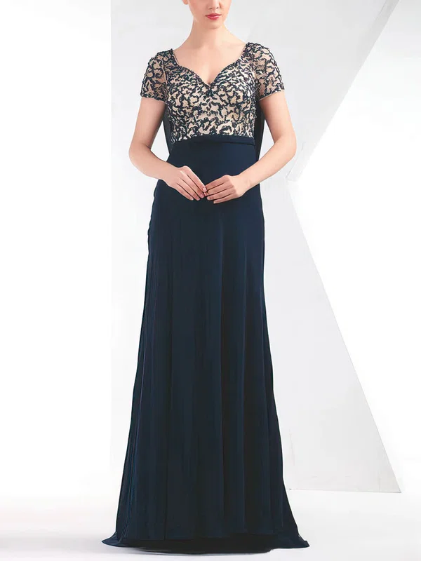 Sheath/Column V-neck Chiffon Tulle Sweep Train with Sequins Prom Dresses #Milly020103808