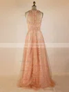 A-line Scoop Neck Tulle Lace Floor-length with Pearl Detailing Prom Dresses #Milly020104001