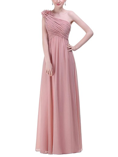 Empire One Shoulder Chiffon Floor-length with Flower(s) Bridesmaid Dresses #Milly01013374