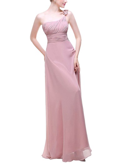 A-line One Shoulder Chiffon Floor-length with Flower(s) Bridesmaid Dresses #Milly01013376