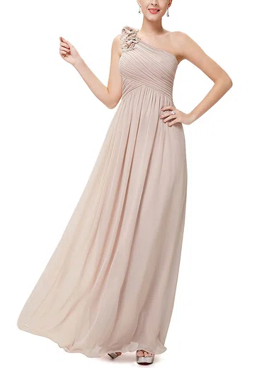 Empire One Shoulder Chiffon Ankle-length with Flower(s) Bridesmaid Dresses #Milly01013377