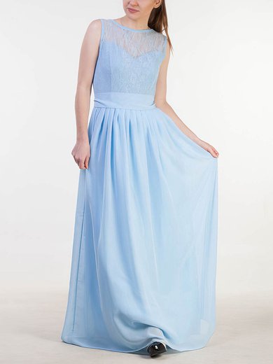 A-line Scoop Neck Lace Chiffon Floor-length with Sashes / Ribbons Bridesmaid Dresses #Milly01013383
