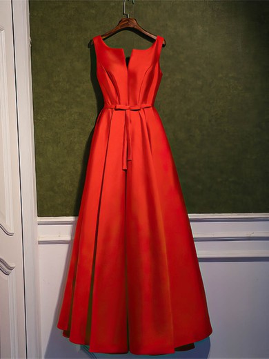 A-line Scoop Neck Satin Ankle-length with Sashes / Ribbons Bridesmaid Dresses #Milly01013400