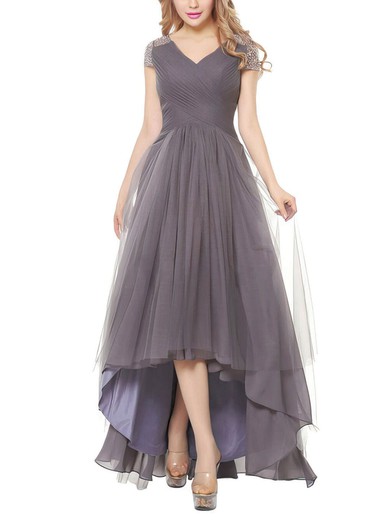 A-line V-neck Tulle Asymmetrical with Beading Bridesmaid Dresses #Milly01013401