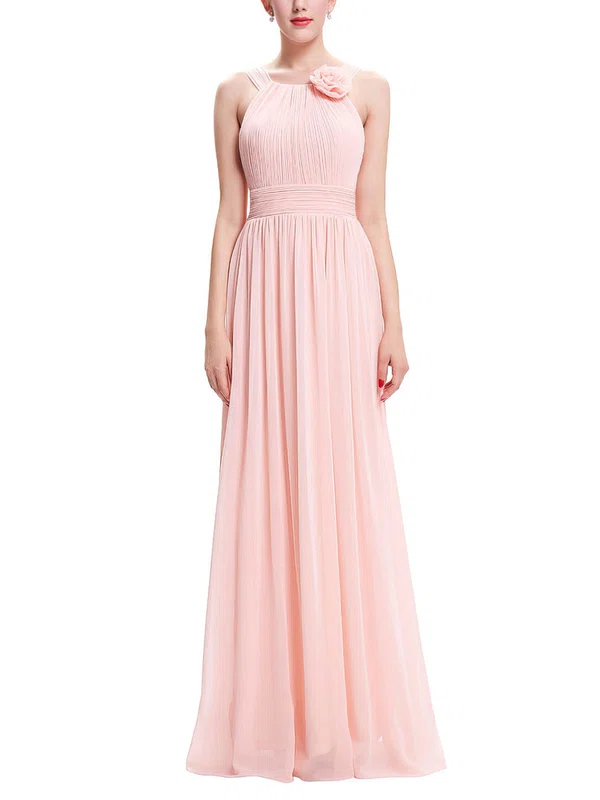 A-line Scoop Neck Chiffon Floor-length with Pleats Bridesmaid Dresses #Milly01013402